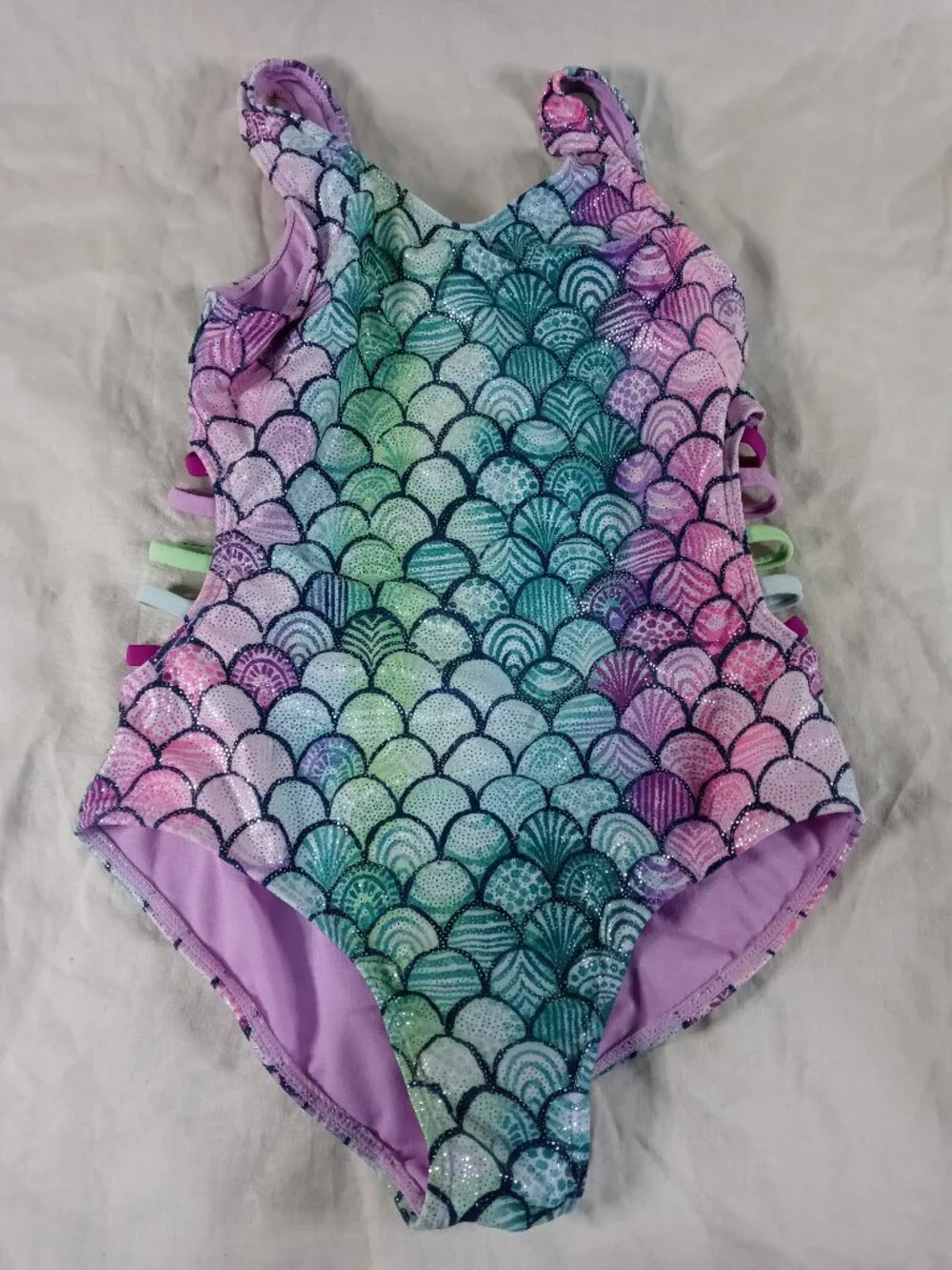Wonder Nation Girls Mermaid‑Scale Bathing Suit One Piece Swimwear in Great Cond